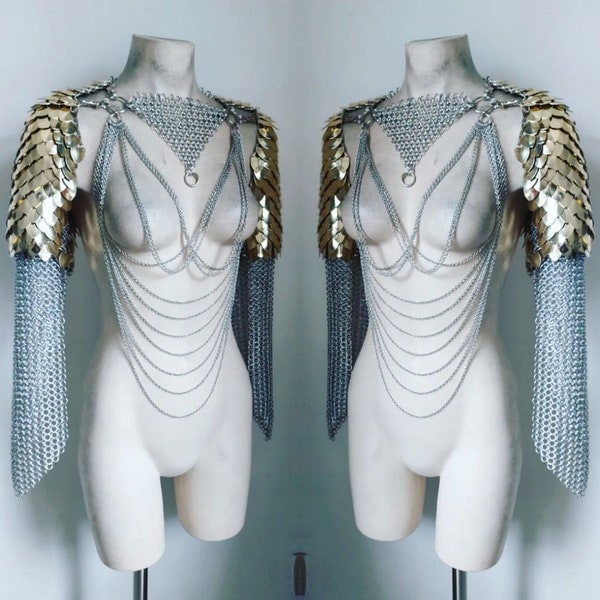 Wedding Scalemail Chainmail Shoulder Pauldrons Armour Metal Festival Medieval