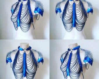 Scalemail blue Chains Harness With detachable Shoulder Armour