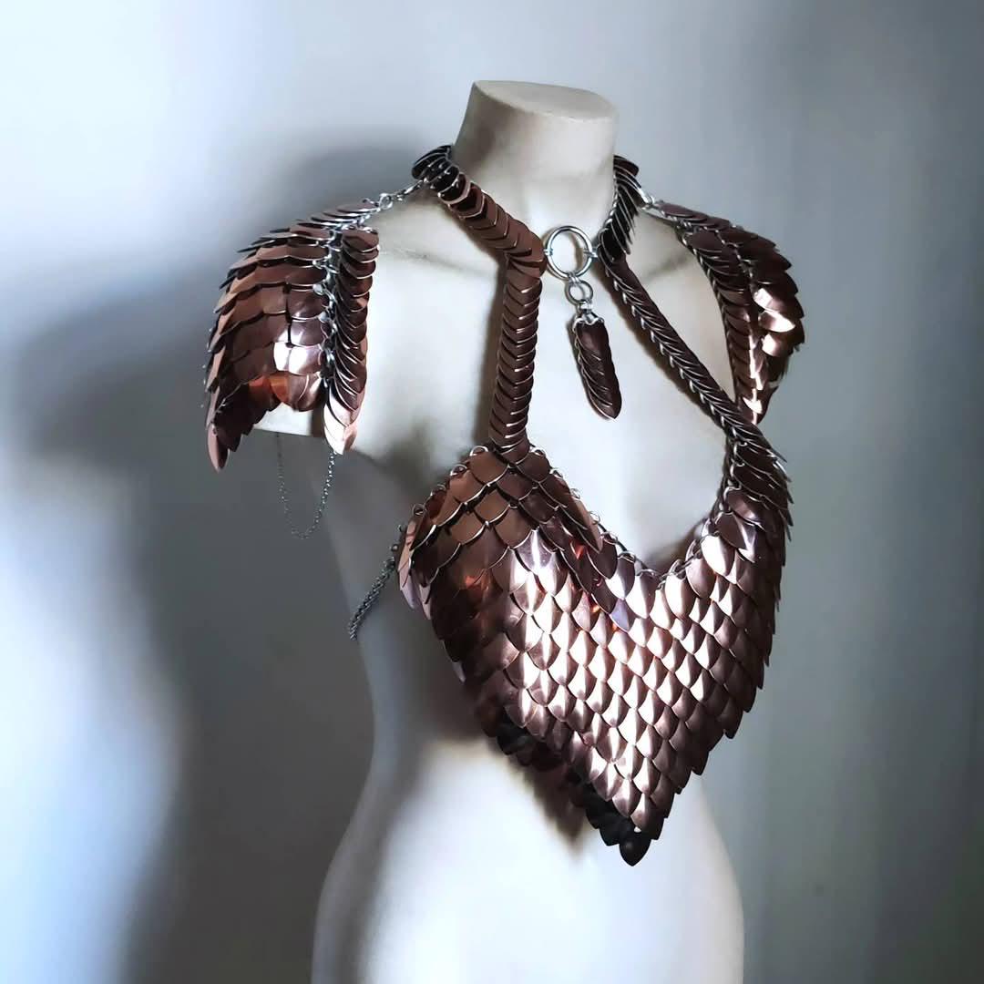 Warrior Queen Mirror Scalemail Halter Armour With Pauldrons - Etsy