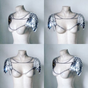 Silver Scalemail Chainmail Harness Shoulder Pauldrons Scalemaille Armour image 1