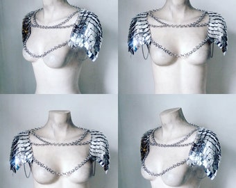 Silver Scalemail Chainmail Harness Shoulder Pauldrons Scalemaille Armour