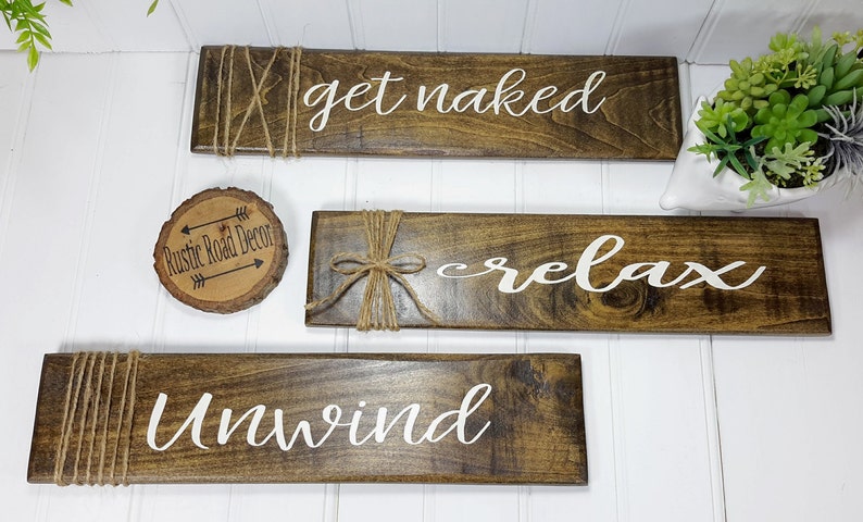 Distressed Rustic Bathroom Wood Signs Set of 3 Get Naked Unwind Relax