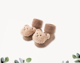 Brown Teddy Baby Slipper Socks, Baby Bear Booties, Baby Shower Gift, New Baby, Baby Bear Socks with grip, Letterbox Baby Gift