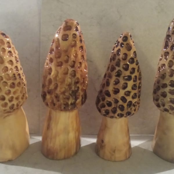 6 "bis 8" groß ~ Handgeschnitzte Garten Morchel Pilze