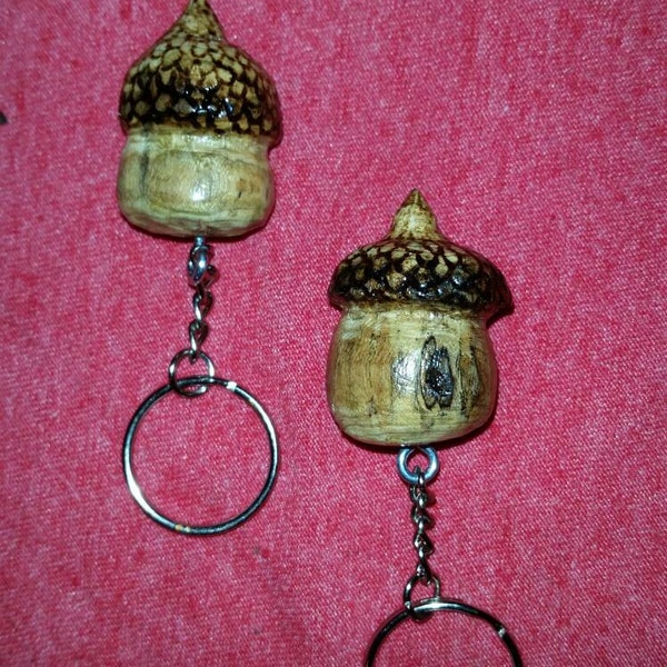 Handcarved Wood Acorn Keychain