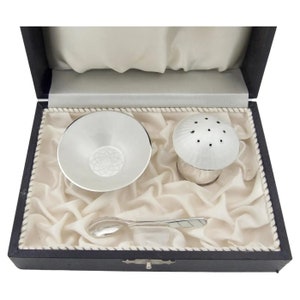Vintage Danish Sterling Silver Salt and Pepper Set with White Guilloche Enamel
