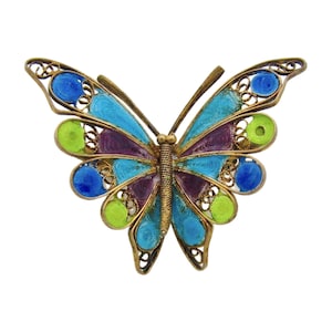 Art Nouveau Silver Gilt and Plique a Jour Enamel Butterfly Brooch Pin