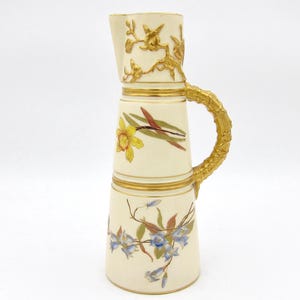 1892 Royal Worcester Hand-Painted Porcelain Ewer Vase