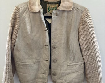 Vintage White Leather & Knit Jacket - Small