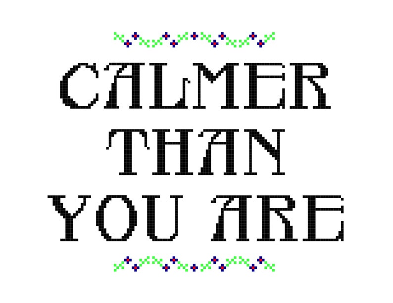 Calmer Than You Are CROSS STITCH Kits and Pillows 8 x 10 Embroidery Needlepoint DIY image 1