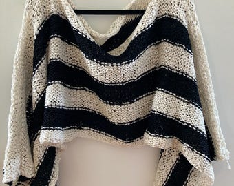 Hand Knit Ribbon Striped Sweater