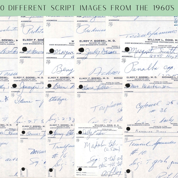 1960's Prescription Script Images Medical for Junk Journals Scrapbooking Digital Download Clip Art Crafting Printable Ephemera