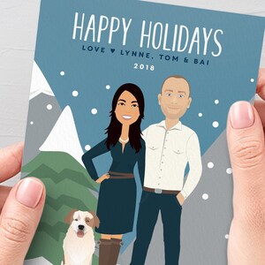 Pet Christmas Card Custom Cartoon Couple With Dog Etsy