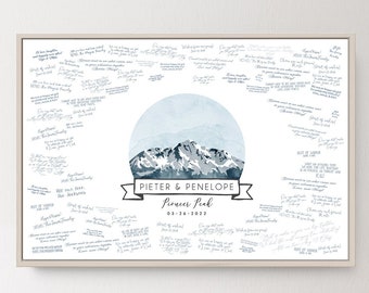 Mountain Wedding GUEST BOOK alternative • Pioneer Peak guestbook canvas • Alaska wedding idea • Indigo blue digital watercolor art {oio}