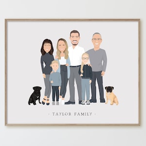 Personalized family portrait with kids > Custom family illustration in neutral colors, Unique gift for grandparents or family with children