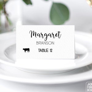 Calligraphy Place Cards, Elegant Wedding Seating Cards, Minimalist Black and White Escort Cards, Folded Tent Card  > PRINTED Place Cards