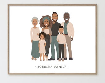 Custom family portrait with children, Personalized family illustration on white, Unique family gift idea for parents, gift for Mothers Day