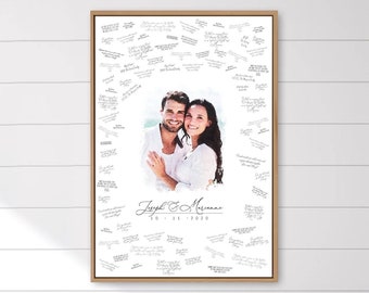 Wedding Guest Book Alternative > digital watercolor portrait from photo, large framed guest book canvas, custom painting portrait {wcg}