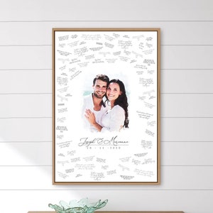 Wedding Guest Book Alternative > digital watercolor portrait from photo, large framed guest book canvas, custom painting portrait {wcg}