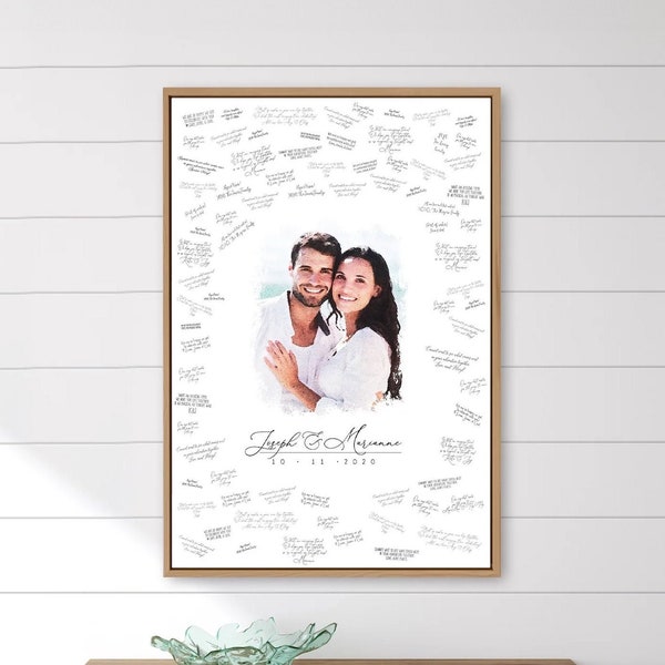 Wedding Guest Book Alternative > digital watercolor portrait from photo, large framed guest book canvas, custom painting portrait {wcg}