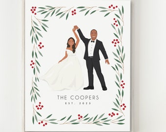 Personalized Newlywed Couple First Dance Portrait, Custom Drawing from Photo, Fun Christmas Gift for Wife, or Husband