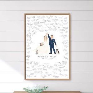 Wedding guest book alternative canvas • Custom portrait cartoon with pets • Couple dancing art • Personalized first dance drawing from photo