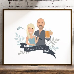 Custom portrait sign Tennis cartoon portrait, Personalized drawing from photo, Framed canvas or paper, Anniversary gift idea for couple image 6