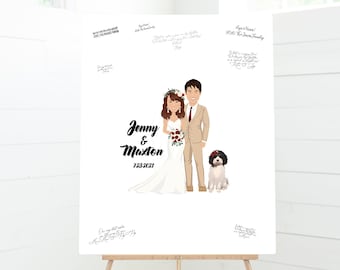 Wedding Guest Book Alternative > Custom Portrait of Newlywed Couple, Personalized Bride & Groom Cartoon