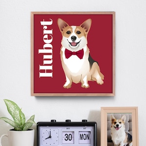 Custom Pet Portrait Illustration, Personalized Dog Portrait Sign, Pembroke Welsh Corgi Gift Idea for Pet Parent, Modern Pet Art