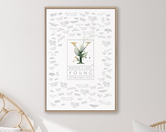 Wedding Guest Book Alternative > custom monogram guestbook canvas, greenery and gold initial with last name, large framed guest book {mow}