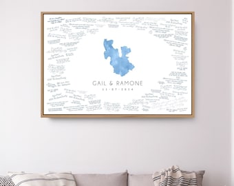 wedding GUEST BOOK alternative • the Great Salt Lake map guestbook • vista blue watercolor art  (custom lake shape) {mfl}