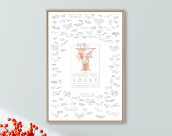 Monogram Guestbook Alternative, wedding logo canvas, guest book print, coral pink monogram, last name custom framed guestbook {mow}