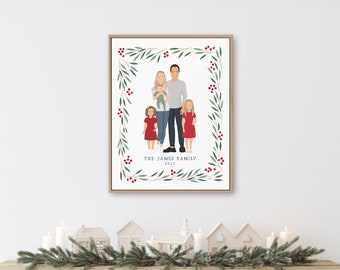 Personalized Family Portrait with Kids and Baby, Custom Drawing from Photo, Fun Christmas or Birthday Gift for Son or Daughter in Law