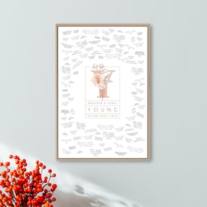 Monogram Guestbook Alternative, wedding logo canvas, guest book print, coral pink monogram, last name custom framed guestbook {mow}