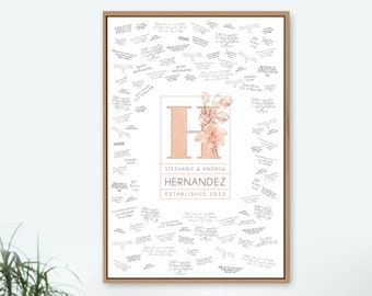 Monogram Guestbook Alternative, wedding logo canvas, custom last name guest book to pass around and sign, coral pink flower monogram {mow}