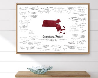 Graduation Alternative GUEST BOOK Map, Custom School and State, Massachusetts Institute of Technology, MIT Graduation Signature Sign {mfo}