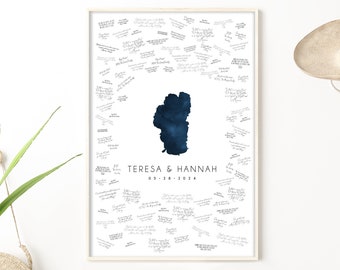 wedding GUESTBOOK alternative, Lake Tahoe map guest book, navy blue watercolor, custom lake shape, wedding guestbook ideas {mfl}