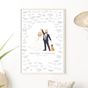 Portrait guest book alternative canvas Custom wedding cartoon with dogs First dance art Personalized couple dancing drawing from photo image 10