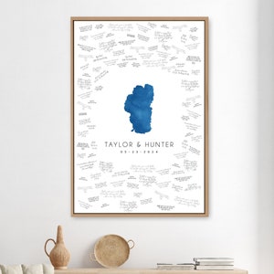 custom wedding GUEST BOOK alternative, Lake Tahoe map guest book, deep blue watercolor, custom lake shape, wedding guestbook ideas {mfl}