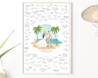 Wedding guest book alternative for beach wedding • Personalized portrait from photo • Custom wedding gift for couple • BEACH SCENE