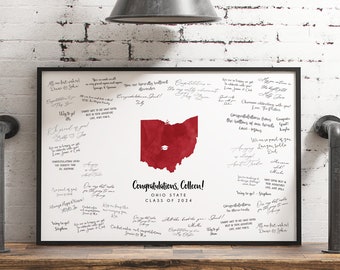 Graduation GUEST BOOK alternative, Ohio State Map Guestbook, Custom School and State, Ohio State University, Carnation Red Watercolor {mfo}