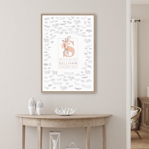 Wedding Guest Book Alternative, custom monogram guestbook canvas, rose gold floral initial with last name, large framed guest book {mow}