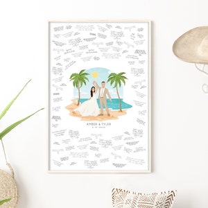 Wedding guest book alternative for beach wedding • Personalized portrait from photo • Custom wedding gift for couple • BEACH SCENE