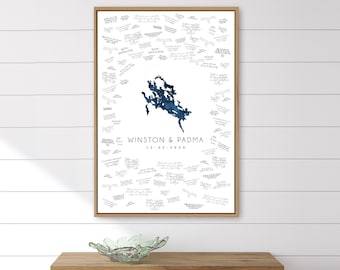 wedding GUESTBOOK alternative • Lake Winnipesaukee map guest book • navy blue watercolor • custom lake shape • wedding guestbook ideas {mfl}