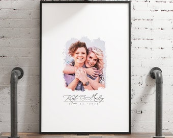 Photo Guest Book Alternative > digital watercolor wedding portrait from photo, large framed guest book canvas, custom portrait {wcg}