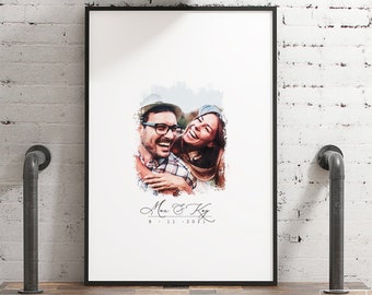 Wedding Guest Book Alternative, custom digital couple portrait from photo, large framed guest book canvas, digital watercolor portrait {wcg}