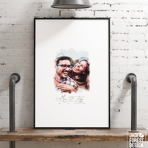 Wedding Guest Book Alternative, custom digital couple portrait from photo, large framed guest book canvas, digital watercolor portrait {wcg}