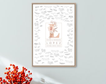 Monogram Guestbook Alternative, wedding logo canvas, guest book print, coral pink monogram, last name custom framed guestbook {mow}