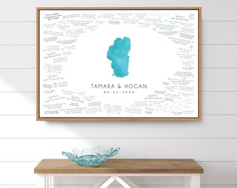 wedding GUEST BOOK alternative • Lake Tahoe map guestbook for outdoor wedding • turquoise blue watercolor art (custom lake shape) {mfl}
