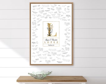 wedding Guestbook Alternative, wedding logo canvas guest book print, black with gold monogram, last name custom framed guestbook {mow}